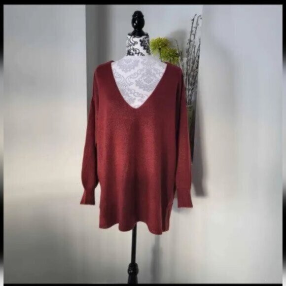 Puff Sleave Red V Neck Sweater Sz 3X New - Picture 1 of 9